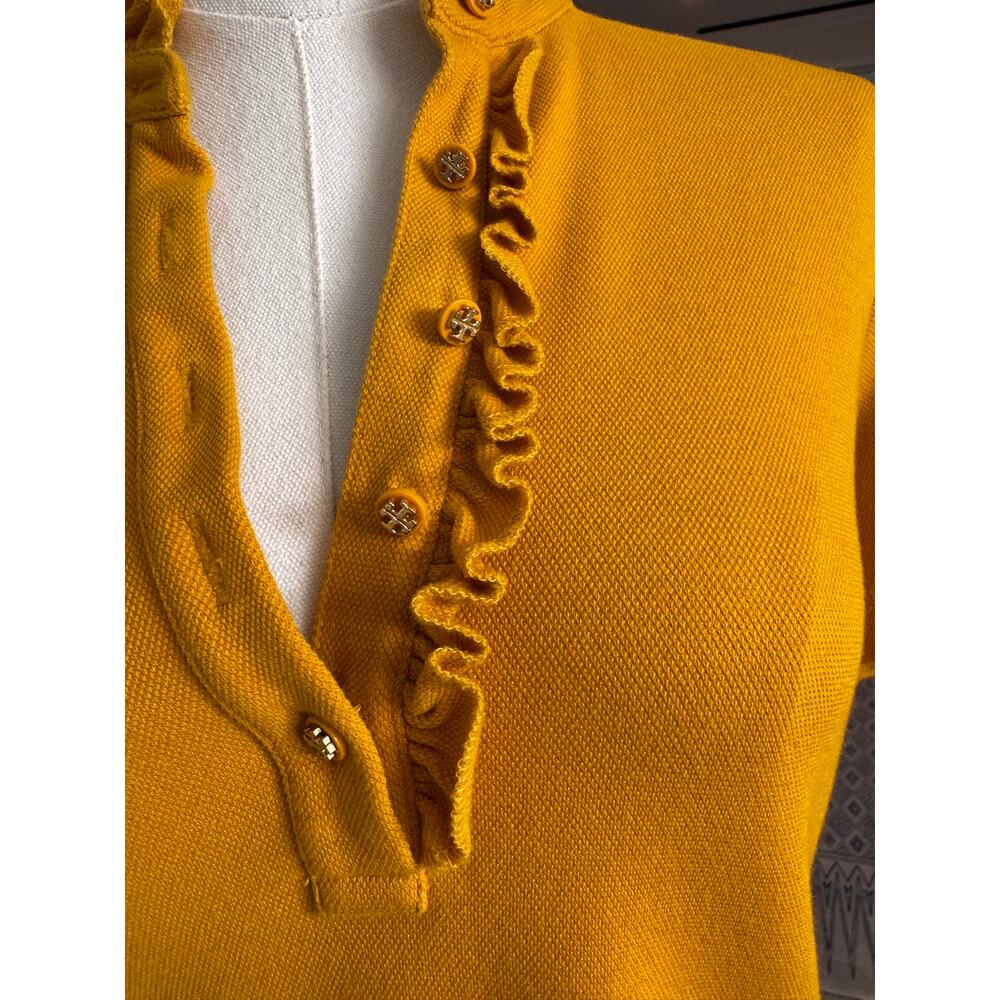 Tory Burch Women's Mustard Ruffle Trim Short Sleeve Knit Top Size S - Picture 3 of 8